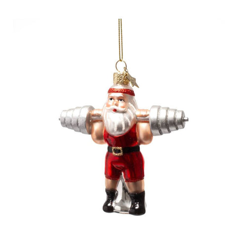 Lifting Dumbbells Santa Ornament Glass 玻璃掛飾