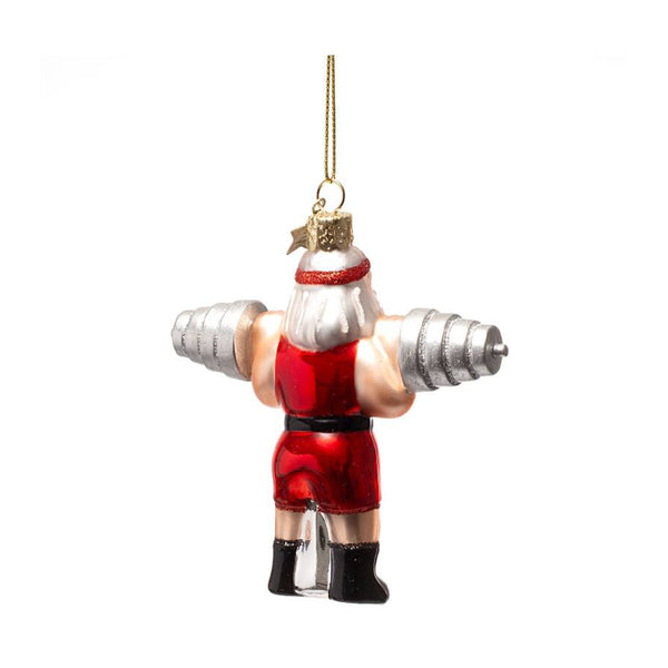 Lifting Dumbbells Santa Ornament Glass 玻璃掛飾