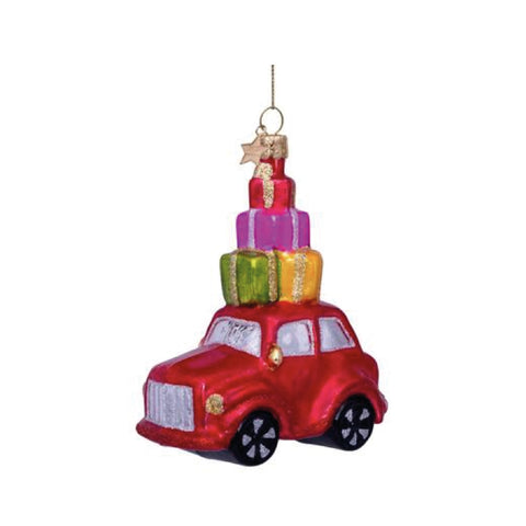 Red Car With Gifts On Top Ornament Glass 玻璃聖誕掛飾