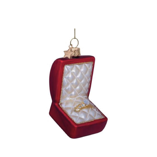 Red Matt Wedding Ring Box Ornament Glass 玻璃聖誕掛飾