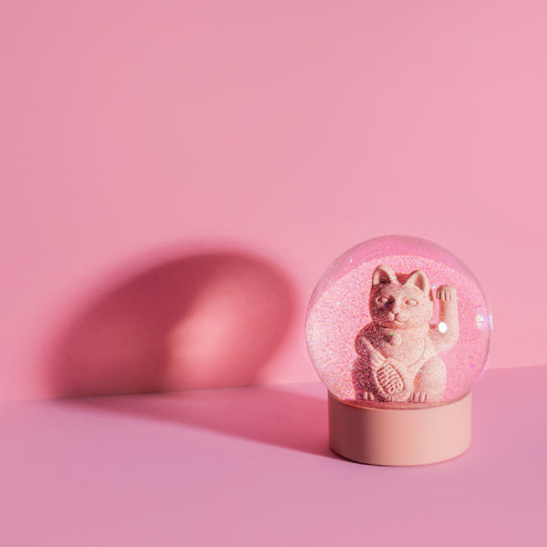 Lucky Cat Snow Globe Pink 粉紅招財貓水晶球