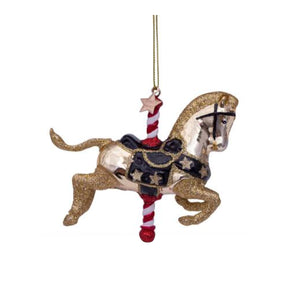 Shiny Gold Carousel Horse Ornament Glass 玻璃聖誕掛飾